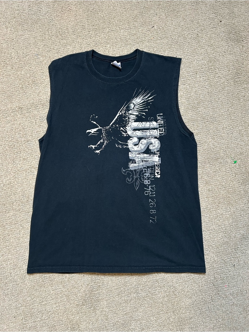 Vintage Y2K USA Bald Eagle Shirt Mens Size L Black Sleeveless Cutoff Tank Top